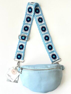 NWT Vtg Style Boho Crochet Blue Crossbody or Belt Bag Purse Fashion by Mirabeau